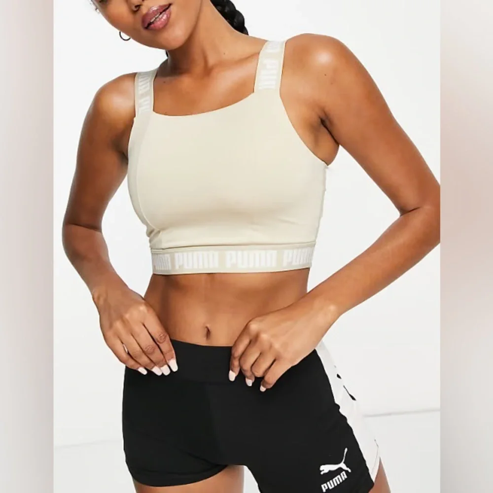 Puma Training Strong Square Neck Crop Top Stone Large